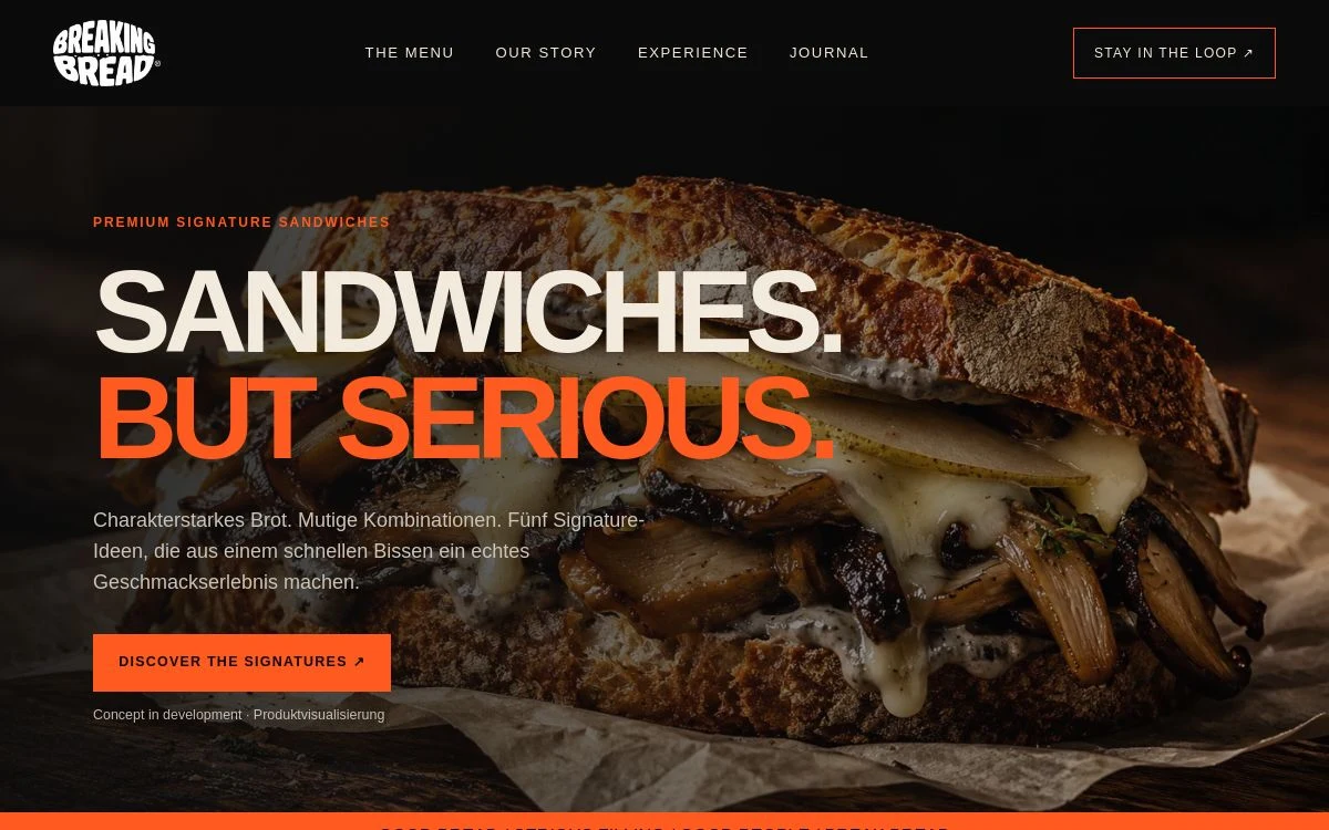 Breaking Bread – Vorschau der Landingpage